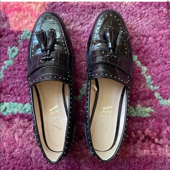 Zara | Shoes | Zara Black Studded Tassel Croc Leather  display picture 1